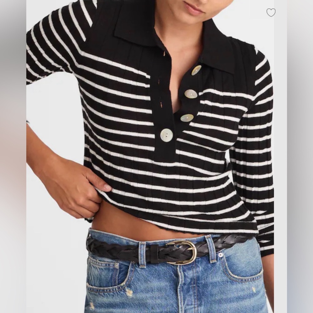 MADEWELL LARGE NAVY merino/silk Ribbed Polo Sweater NX629